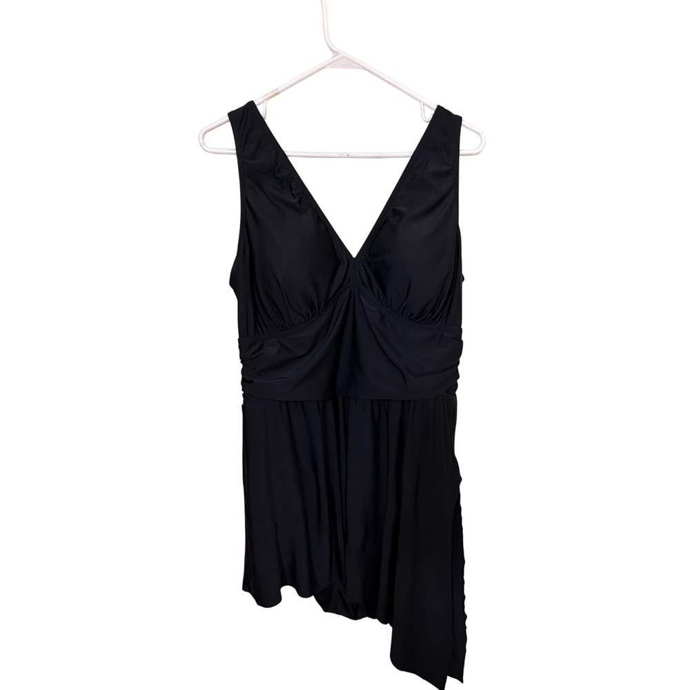 Torrid Black V-Neck Ruched Asymmetrical Swim Dress Plus Size 2X Resort Beach